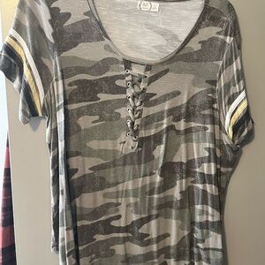 Maurices Camouflage Lace-Up Short Sleeve Tee